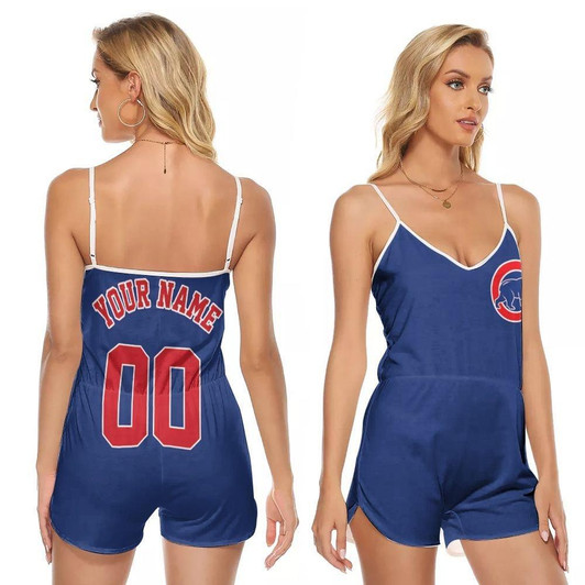 Chicago Cubs MLB Baseball Majestic Cool Base Custom Royal 2019 Jersey Style Gift For Cubs Fans V-neck Romper Jumpsuit