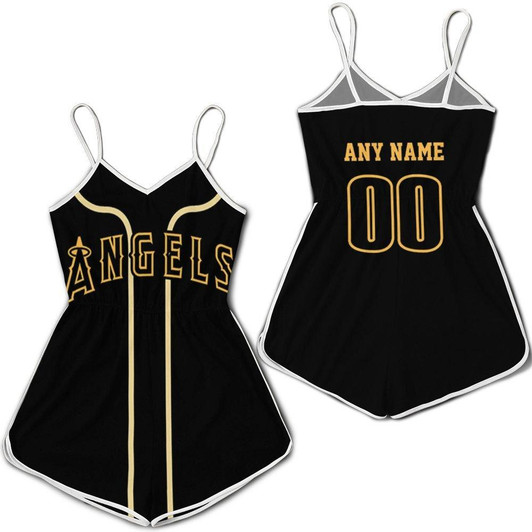 Personalized Los Angeles Angels 00 Anyname 2020 Mlb Golden Black Jersey Inspired Style Gift For Los Angeles Angels Fans Romper Jumpsuit