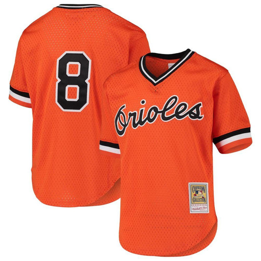 Youth Baltimore Orioles Cal Ripken Jr Mitchell Ness Orange Cooperstown Collection Mesh Batting Practice Jersey