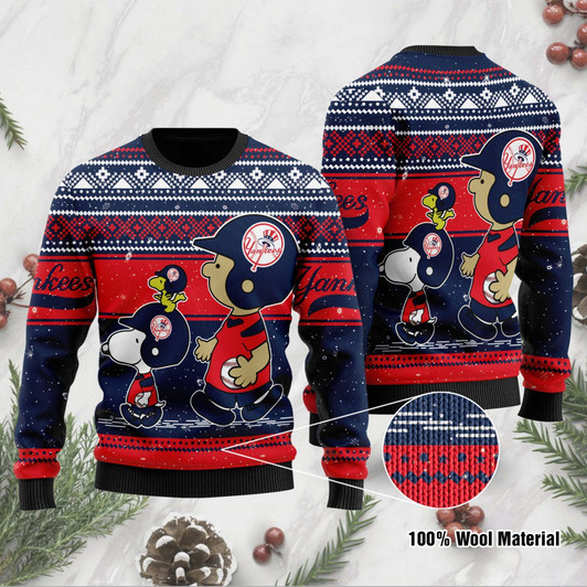 New York Yankees Charlie Brown Snoopy Wear Football Jersey Ugly Christmas Sweater Sweatshirt Holiday Party 2021 Plus Size For Men Women On Xmas Party