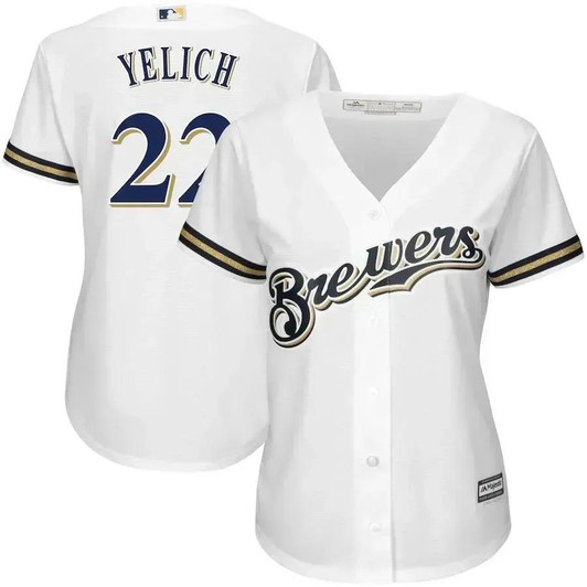 Christian Yelich Milwaukee Brewers Majestic Women'S Plus Size Home Cool Base Player Jersey - White
