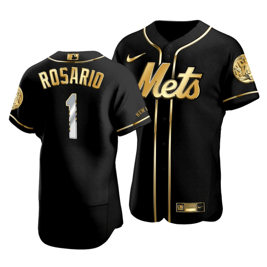 Men'S New York Mets Amed Rosario #1 Golden Edition Black  Jersey