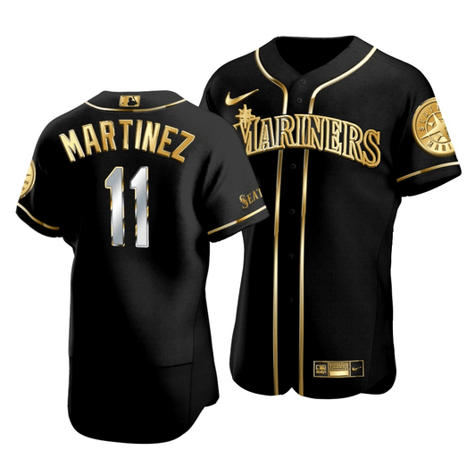Men'S Seattle Mariners Edgar Martinez #11 Golden Edition Black  Jersey