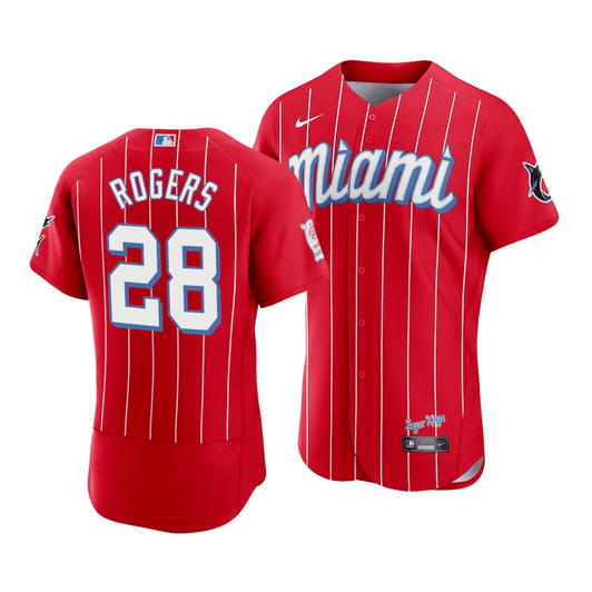 Men'S Miami Marlins Trevor Rogers #28 2021 City Connect  Jersey Red