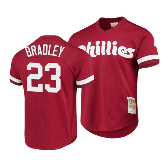 Men'S Philadelphia Phillies Archie Bradley #23 Cooperstown Collection Mesh Batting Practice Jersey Scarlet