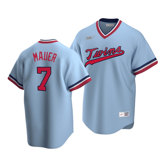 Men'S Minnesota Twins Joe Mauer #7 Cooperstown Collection Light Blue Road Jersey