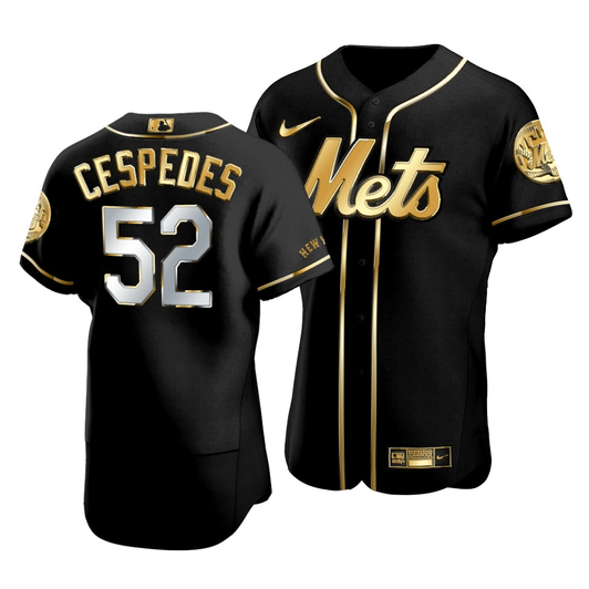 Men'S New York Mets Yoenis Cespedes #52 Golden Edition Black  Jersey
