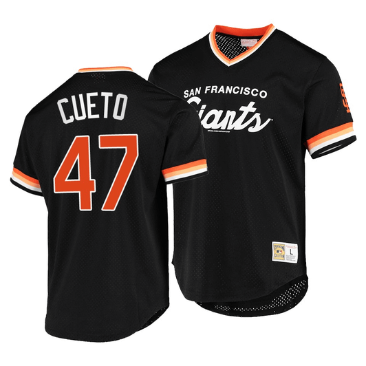 Men'S San Francisco Giants Johnny Cueto #47 Cooperstown Collection Black Script Fashion Jersey