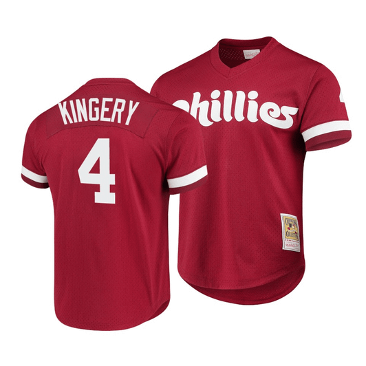 Men'S Philadelphia Phillies Scott Kingery #4 Cooperstown Collection Mesh Batting Practice Jersey Scarlet