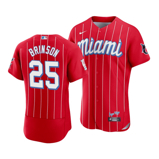 Men'S Miami Marlins Lewis Brinson #25 2021 City Connect  Jersey Red