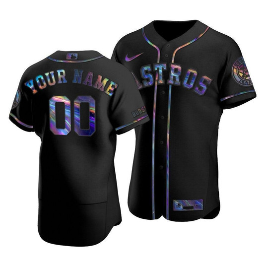 Men'S Houston Astros Custom #00 Iridescent Logo Holographic Limited  Jersey Black