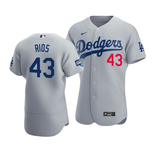 Men'S Los Angeles Dodgers Edwin Rios #43 2020 World Series Champions  Alternate Jersey Gray