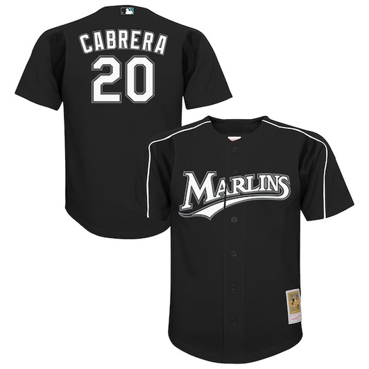 Youth Florida Marlins Miguel Cabrera Mitchell & Ness Black Mesh Batting Practice Replica Jersey