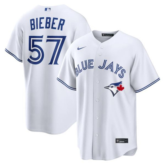 Men's Toronto Blue Jays Shane Bieber Nike White Home Replica Jersey