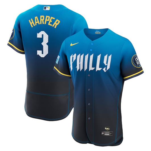 Men's Philadelphia Phillies Bryce Harper Nike Blue City Connect  Sponsor Patch Jersey