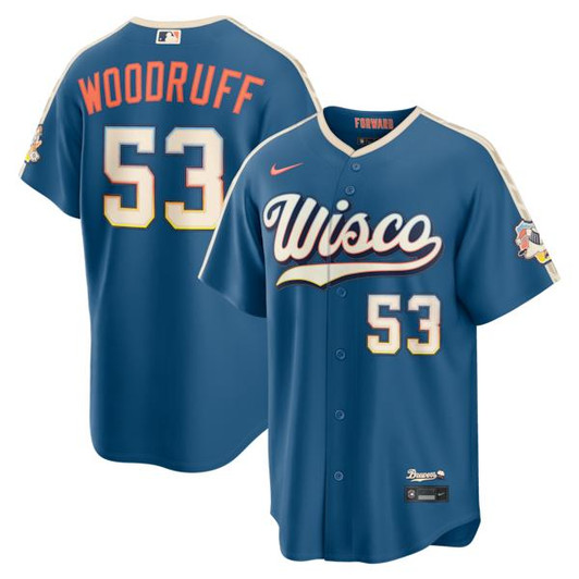 Men's Milwaukee Brewers Brandon Woodruff Nike Mineral Blue 2026 City Connect Stadium Jersey