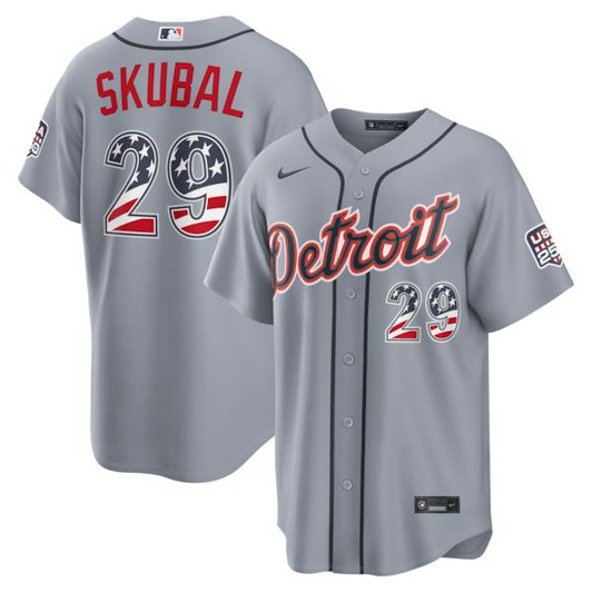 Men's Detroit Tigers Tarik Skubal Nike Gray USA 250 Fourth of July Road Stadium Jersey