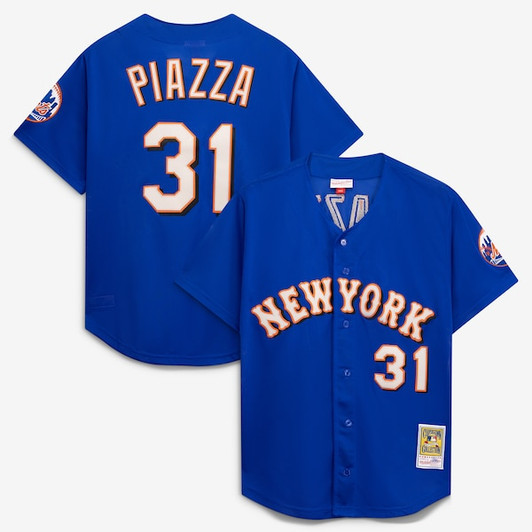 Men's New York Mets Mike Piazza Mitchell & Ness Royal Cooperstown Collection Mesh Batting Practice Button-Up Jersey