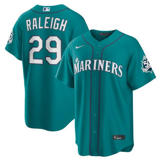 Men's Seattle Mariners Cal Raleigh Nike Teal Alternate 50th Season Patch Stadium Jersey