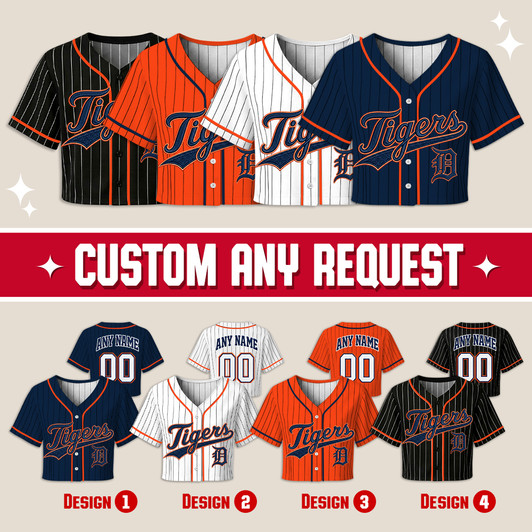 Personalized Women’s Baseball Crop Top Jersey, Custom Name & Number Sports Crop Top, Gift For Fan Detroit Tigers Team On Game Day