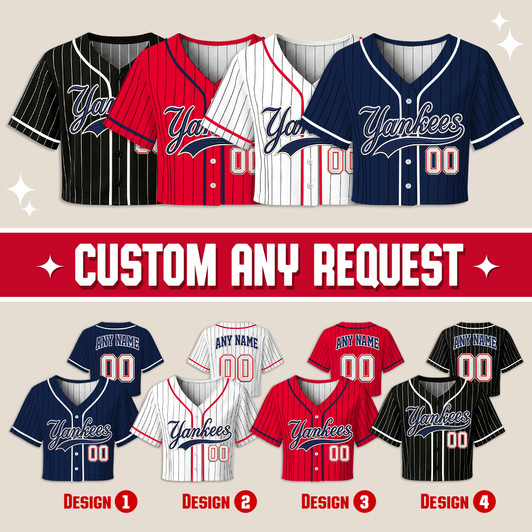 Personalized Women’s Baseball Crop Top Jersey, Custom Name & Number Summer Sports Crop Top, Gift For Fan New York Yankees Team On Game Day