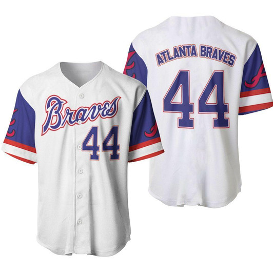 Atlanta Braves Hank Aaron 44 2020 MLB White And Blue Jersey Inspired Style Baseball Jersey - MLB
