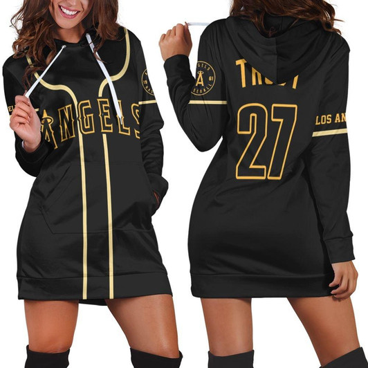 Los Angeles Angels Mike Trout 27 2020 Mlb Golden Black Jersey Inspired Style Gift For Los Angeles Angels Fans Hoodie Dress - MLB