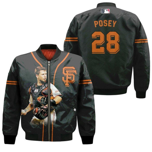 San Francisco Giants Buster Posey 28 Majestic Alternate Player 2019 Black Jersey Style Gift For Giants Fans Bomber Jacket