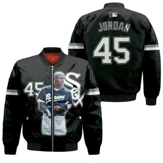Chicago White Sox Mashed Up Michael Jordan 45 Player Black Jersey Style Gift For Michael Jordan Fans Bomber Jacket