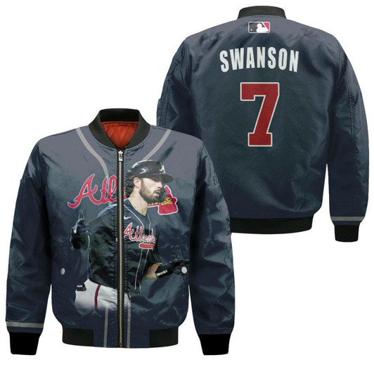 Atlanta Braves Dansby Swanson 7 Player Blue Jersey 3D Allover Designed Gift For Braves Fans Bomber Jacket