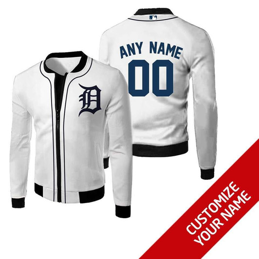 Detroit Tigers #00 Personalized White Jersey Style Gift With Custom Number Name For Tigers Fans Fleece Bomber Jacket