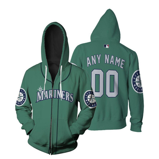 Personalized Seattle Mariners 00 Anyname Majestic Northwest Green Jersey Inspired Style Gift For Seattle Mariners Fans Zip Hoodie - MLB