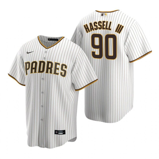 Mens San Diego Padres #90 Robert Hassell Iii 2020 Home White Jersey Gift For Padres Fans