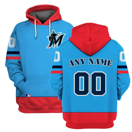 Miami Marlins #00 Any Name Mlb Team Blue Jersey Style Gift With Custom Number Name For Miami Marlins Fans Hoodie