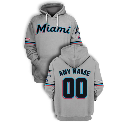 Miami Marlins Mlb Baseball Team Personalized Number Name Grey Jersey Style Gift For Marlins And Baseball Fans Hoodie