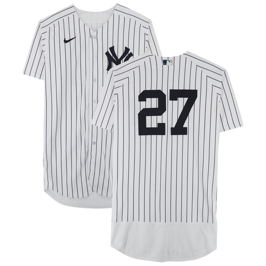 Giancarlo Stanton New York Yankees Fanatics  Game-Used #27 White Pinstripe Jersey vs. Tampa Bay Rays on June 16, 2022