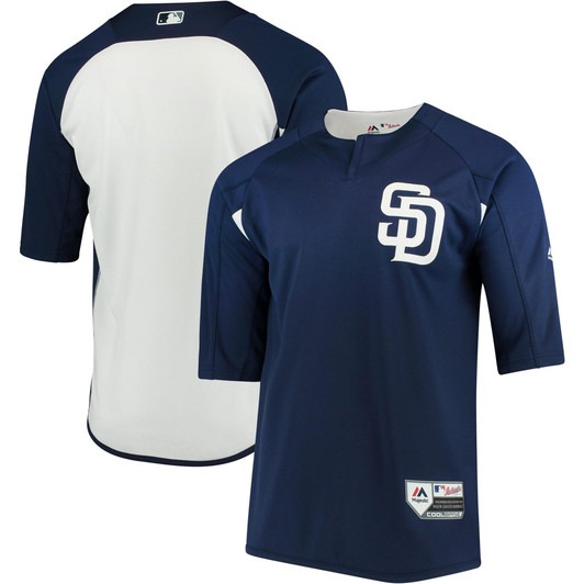 San Diego Padres Majestic  Collection On-Field 3/4-Sleeve Batting Practice Jersey - Navy/White