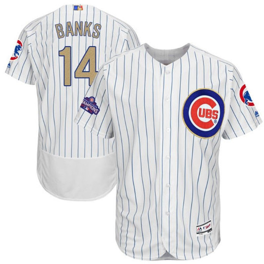 Chicago Cubs Ernie Banks #14 White Stripes 2016 Cubs Championship Gold Edition Jersey