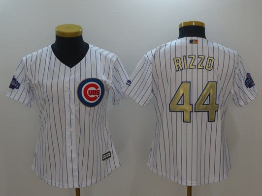Chicago Cubs Anthony Rizzo #44 White Stripes 2016 Cubs Championship Gold Edition Jersey