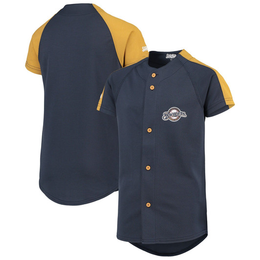 Stitches Navy Milwaukee Brewers Logo Button-Down Jersey