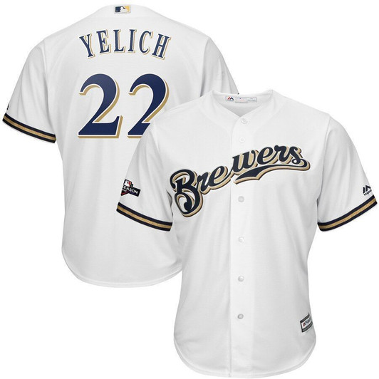Christian Yelich Milwaukee Brewers Majestic 2021 Postseason Official Cool Base Player Jersey White