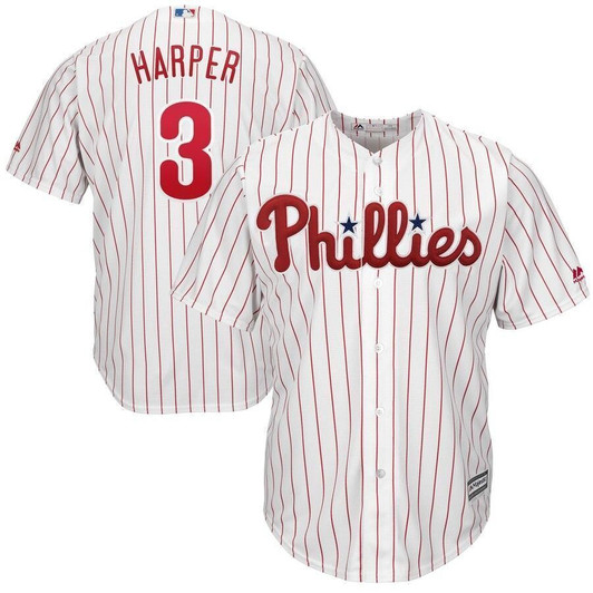 Bryce Harper Philadelphia Phillies Majestic Home Official Cool Base Player White Scarlet 3D Jersey