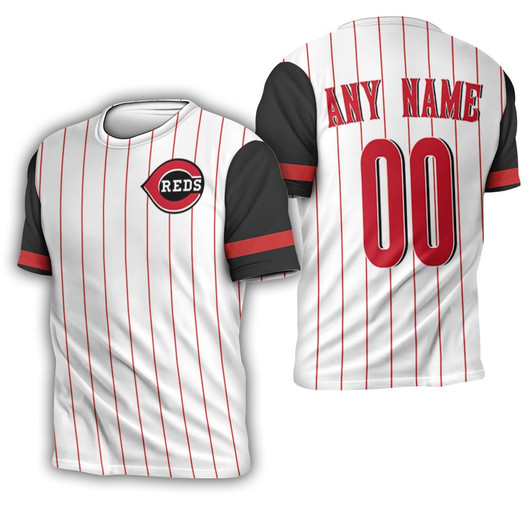Personalized Cincinnati Reds Majestic 1999 Throwback White Red Striped Jersey Style Inspired 3D T-Shirt