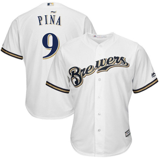 Manny Pina Milwaukee Brewers Majestic Home Cool Base Player Jersey White 2019