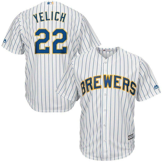 Christian Yelich Milwaukee Brewers Majestic Alternate Official Cool Base Player Jersey White/Royal 2019