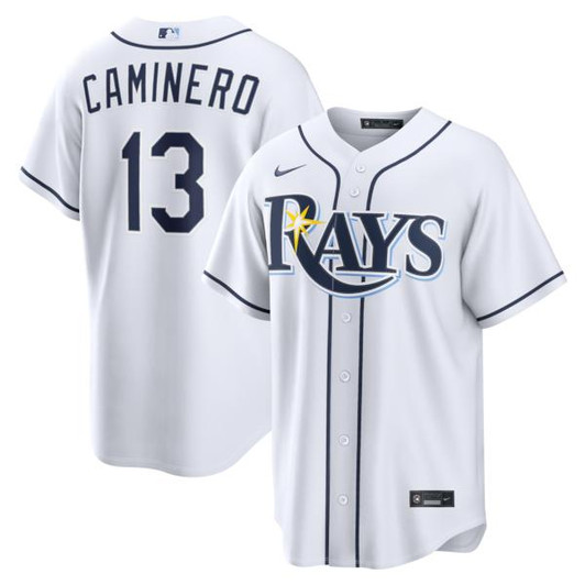 Men's Tampa Bay Rays Junior Caminero Nike White Home Replica Jersey