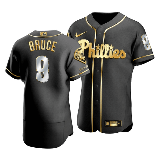 Men'S Philadelphia Phillies Jay Bruce #9 Golden Edition Black  Jersey
