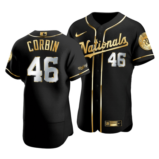 Men'S Washington Nationals Patrick Corbin #46 Gold Edition Black  Jersey