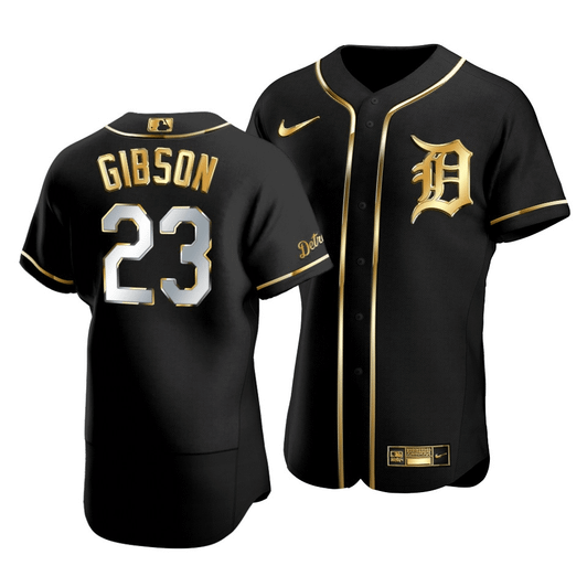 Men'S Detroit Tigers Kirk Gibson #23 Golden Edition Black  Jersey