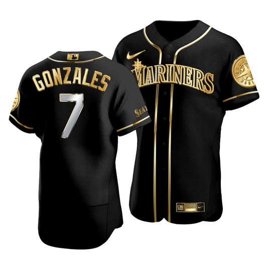 Men'S Seattle Mariners Marco Gonzales #7 Golden Edition Black  Jersey